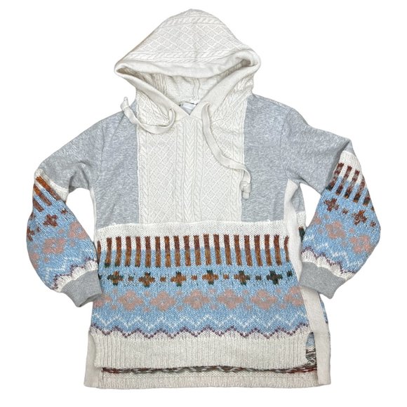 Anthropologie Sweaters - Anthro Sweater Fair Isle Plush Hooded Cable Knit Oversized Small
